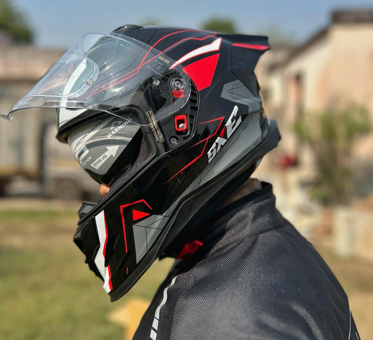 STEELBIRD SBH-61 ISS SXE RACE-X GLOSSY BLACK/RED C/V 600MM WITH AFS