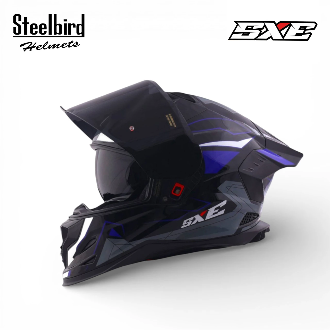 STEELBIRD SBH-61 ISS SXE RACE-X MATT BLACK/BLUE WITH TPE EDITION C/V 620MM (WITH EXTRA SMOKE VISOR)