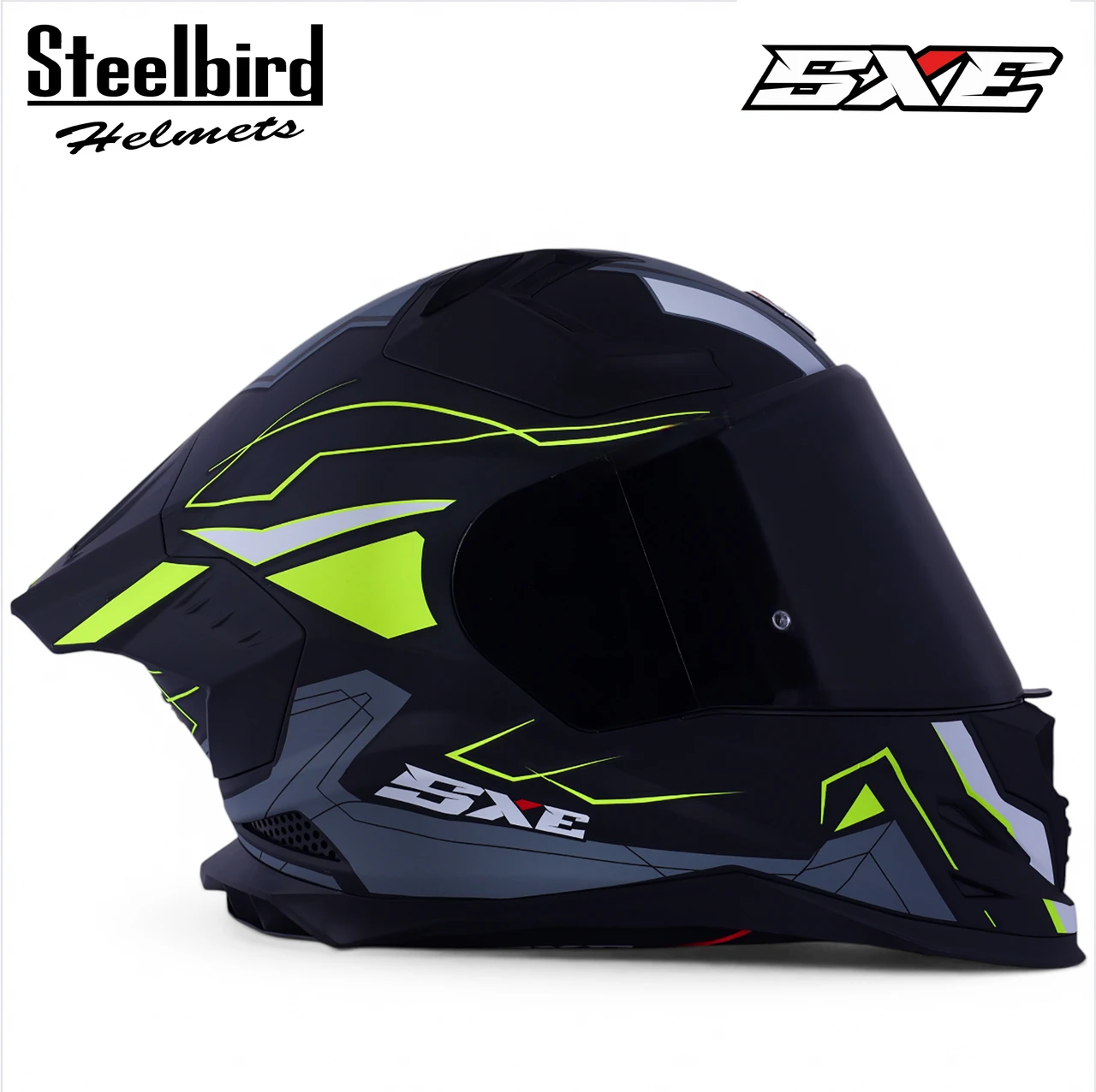 STEELBIRD SBH-61 ISS SXE RACE-X GLOSSY BLACK/NEON WITH TPE EDITION C/V 580MM (WITH EXTRA SMOKE VISOR)