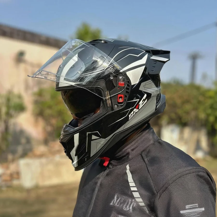 STEELBIRD SBH-61 ISS SXE RACE-X GLOSSY BLACK/SILVER C/V 600MM WITH AFS
