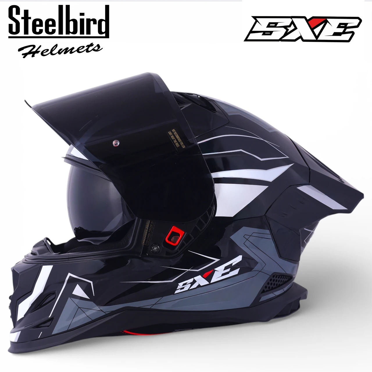 STEELBIRD SBH-61 ISS SXE RACE-X GLOSSY BLACK/SILVER WITH TPE EDITION C/V 600MM (WITH EXTRA SMOKE VISOR)