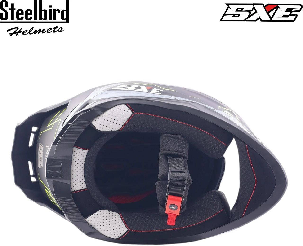STEELBIRD SBH-61 ISS SXE RACE-X GLOSSY BLACK/NEON WITH AFS EDITION C/V 580MM (ANTIFOG EXCLUSIVE)