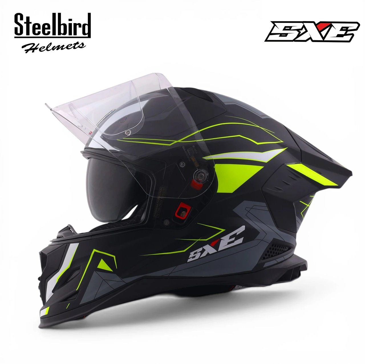 STEELBIRD SBH-61 ISS SXE RACE-X MATT BLACK/NEON C/V 580MM WITH AFS