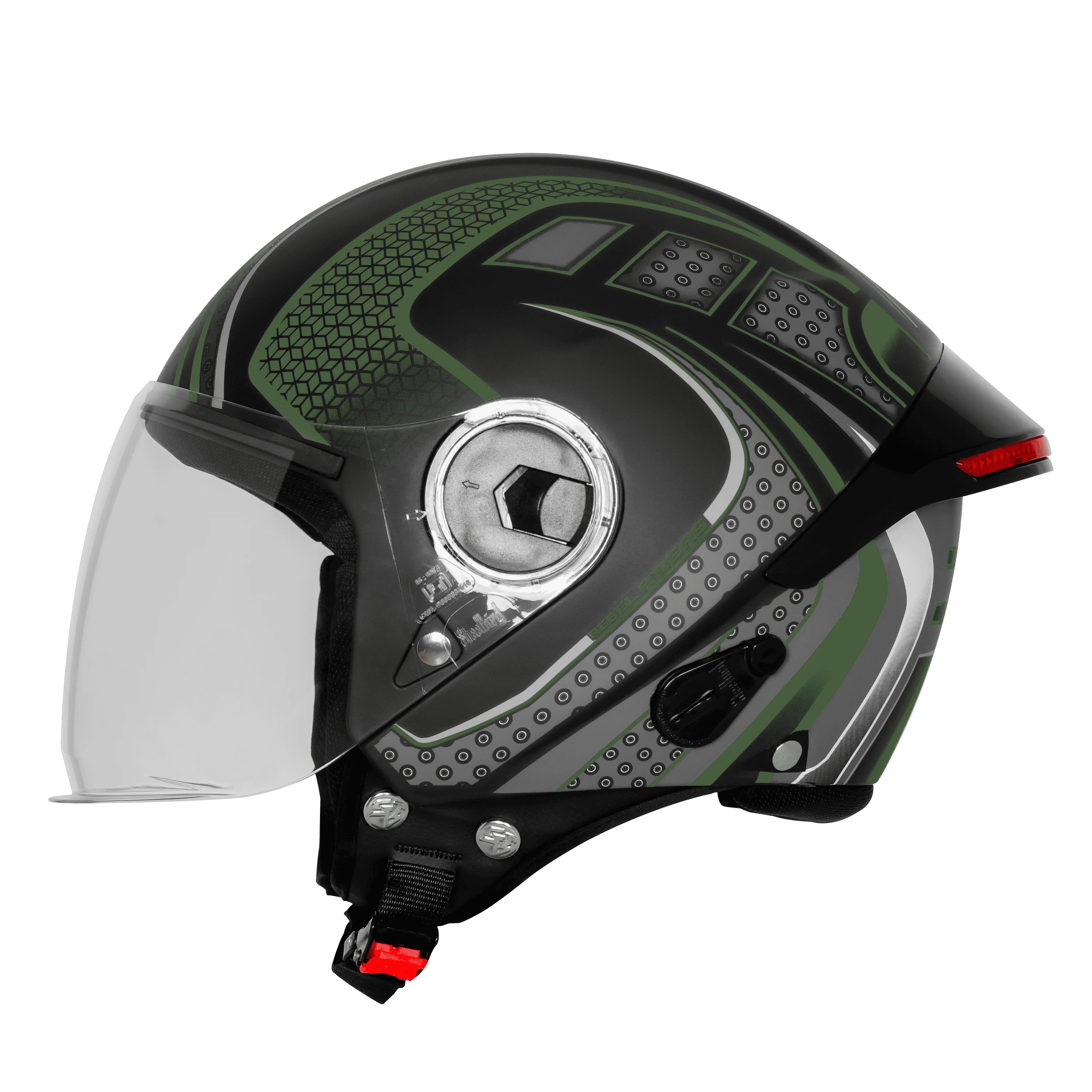 STEELBIRD SBH-64 ZIP RF REBEL RIDERS MATT BLACK/BATTLE GREEN C/V 600 MM