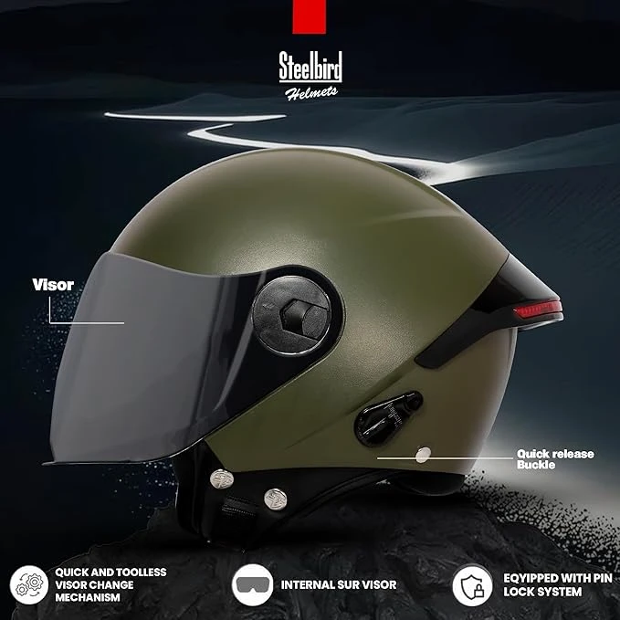 STEELBIRD SBH-64 ZIP RF DASHING BATTLE GREEN C/V 600 MM STEELBIRD SBH-64 ZIP RF DASHING BATTLE GREEN C/V 600 MM