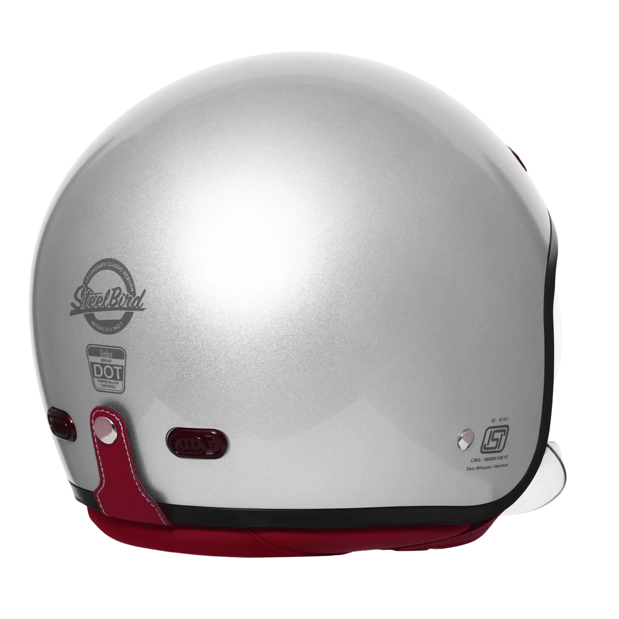 STEELBIRD SBH-67 VINTAGE DOT 5.0 GLOSSY SILVER C/V 600MM WITH EXTRA SMOKE VISOR