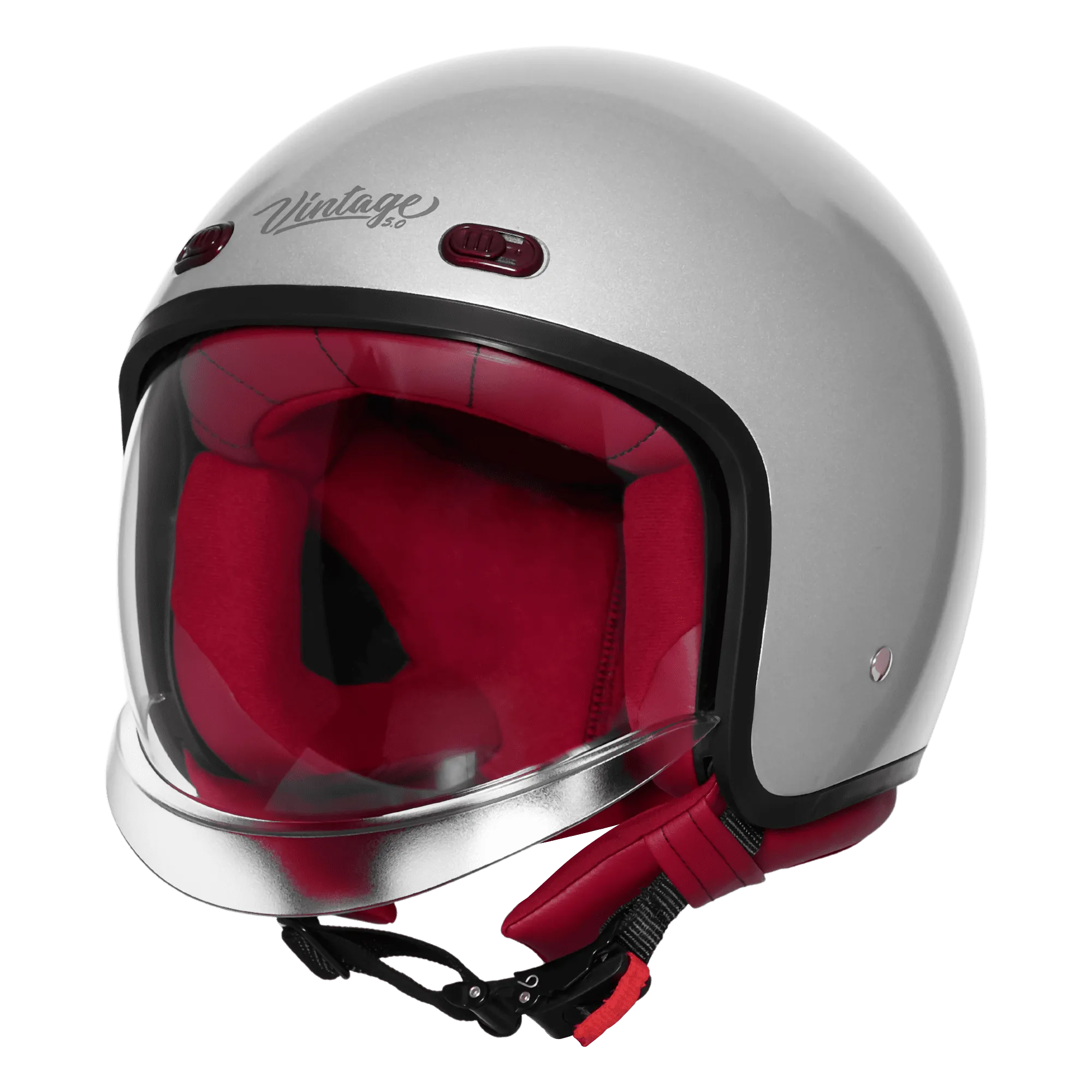 STEELBIRD SBH-67 VINTAGE DOT 5.0 GLOSSY SILVER C/V 600MM WITH EXTRA SMOKE VISOR