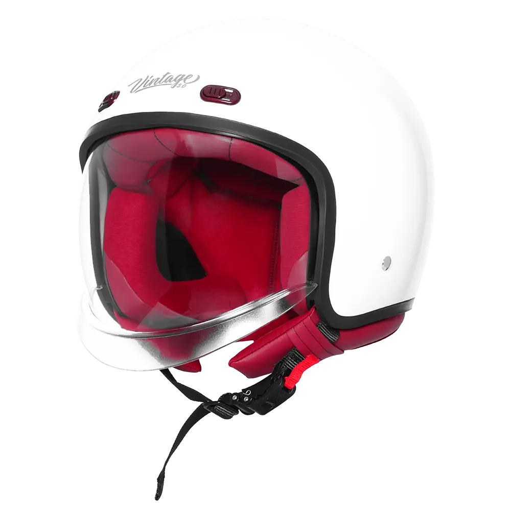STEELBIRD SBH-67 VINTAGE DOT 5.0 GLOSSY WHITE C/V 600 MM WITH EXTRA SMOKE VISOR