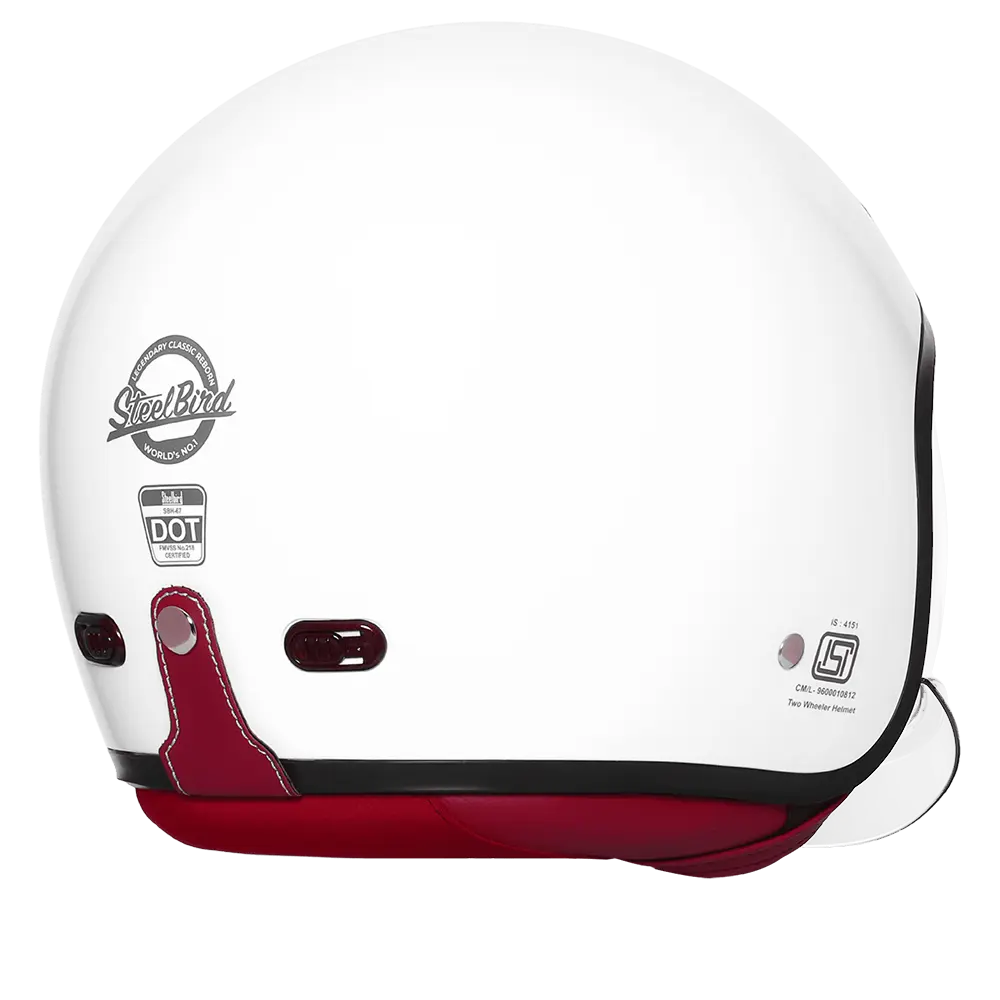 STEELBIRD SBH-67 VINTAGE DOT 5.0 GLOSSY WHITE C/V 600 MM WITH EXTRA SMOKE VISOR