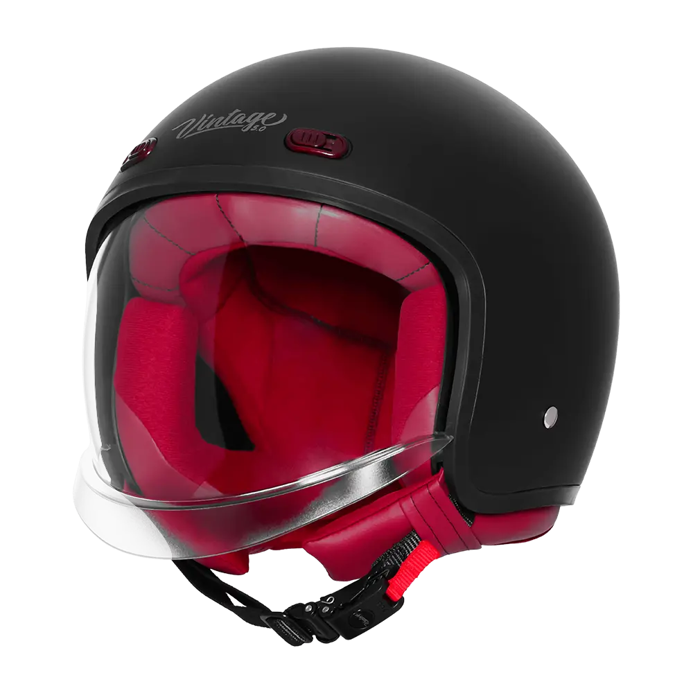 STEELBIRD SBH-67 VINTAGE DOT 5.0 GLOSSY BLACK C/V 600 MM WITH EXTRA SMOKE VISOR