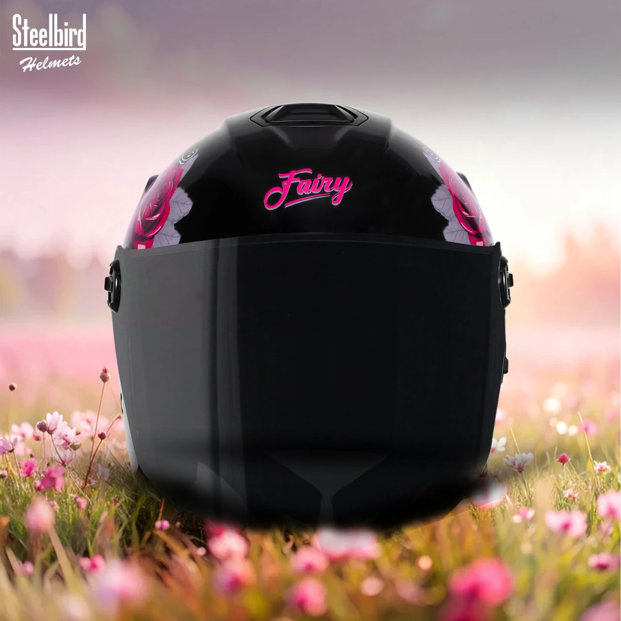 STEELBIRD SBH-80 FAIRY FR1 GLOSSY BLACK/PINK ROSE C/V (L) STEELBIRD SBH-80 FAIRY FR1 GLOSSY BLACK/PINK ROSE C/V (L)
