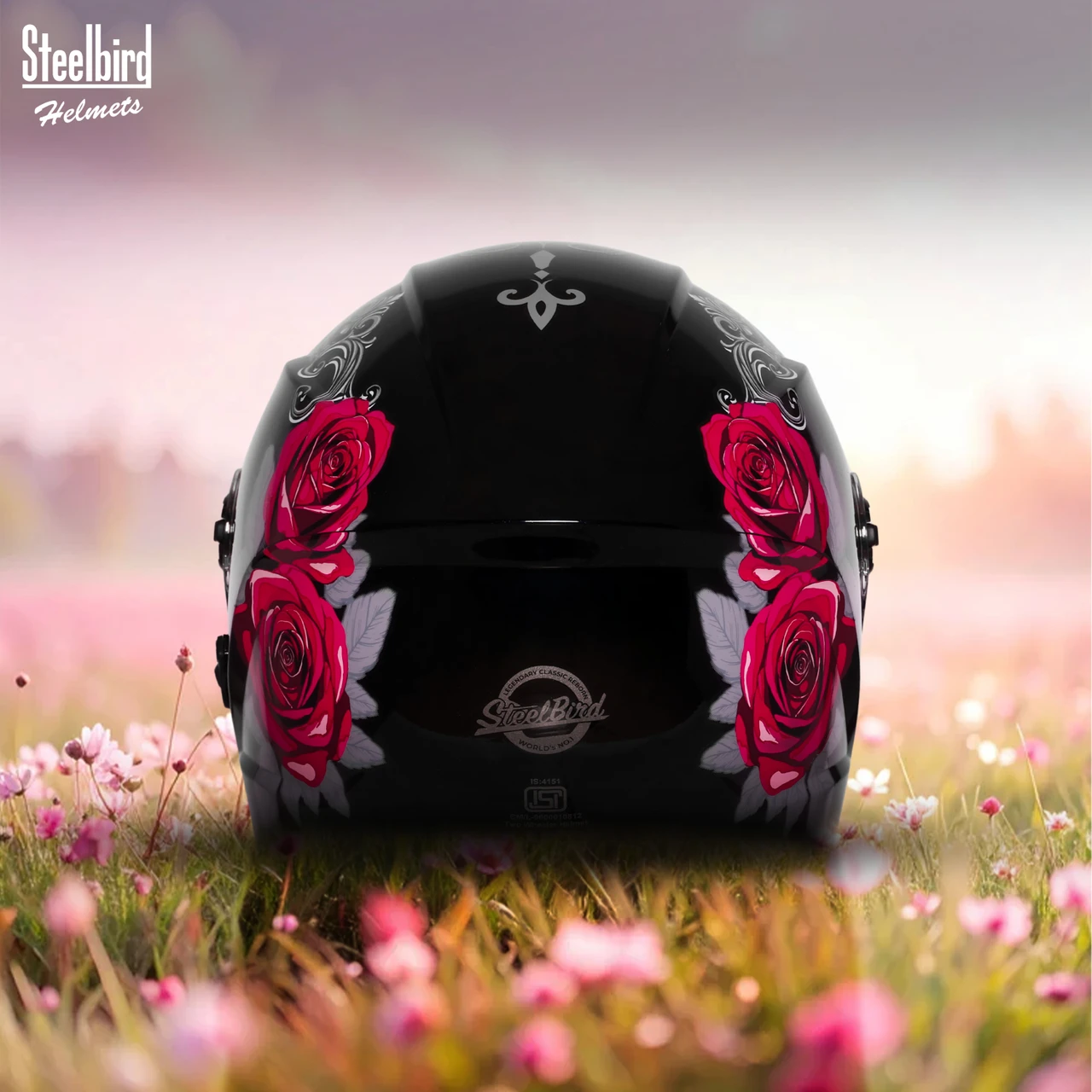 STEELBIRD SBH-80 FAIRY FR1 GLOSSY BLACK/PINK ROSE C/V (L) STEELBIRD SBH-80 FAIRY FR1 GLOSSY BLACK/PINK ROSE C/V (L)