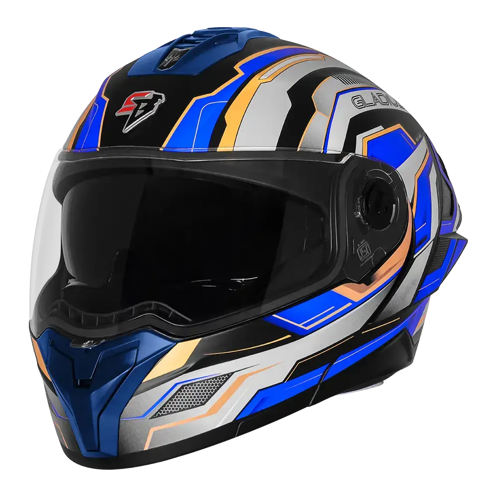 STEELBIRD SBH-98 ISS GLADIUS GL-1 GLOSSY BLACK/BLUE C/V 600MM WITH EXTRA SMOKE VISOR