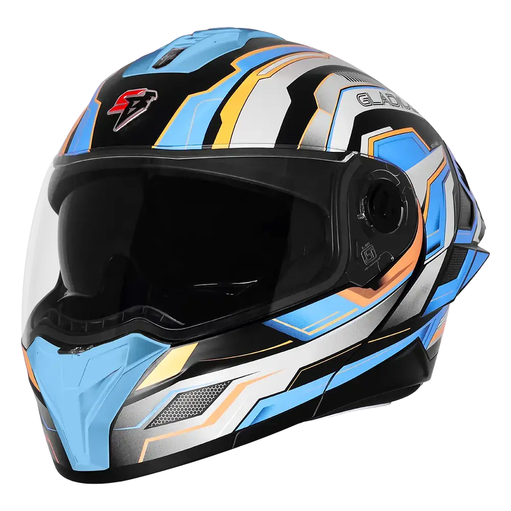 STEELBIRD SBH-98 ISS GLADIUS GL-1 GLOSSY BLACK/SEA BLUE C/V 620MM WITH EXTRA SMOKE VISOR