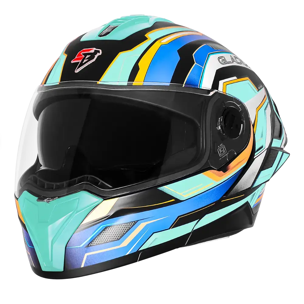 STEELBIRD SBH-98 ISS GLADIUS GL-1 GLOSSY BLACK/MIST GREEN C/V 620MM WITH EXTRA SMOKE VISOR