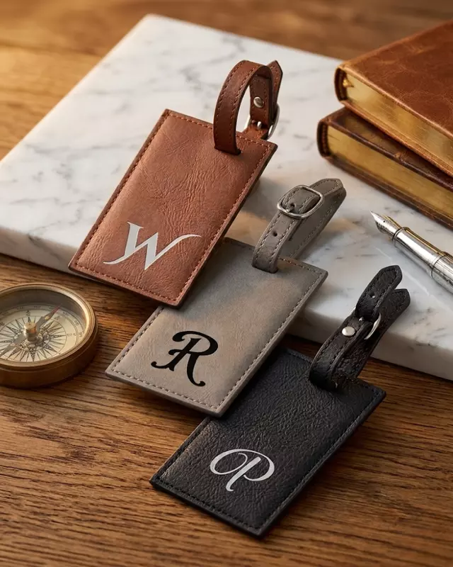 Saddle Collection personalized luggage tag featuring custom faux leather travel accessory.