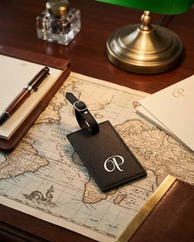 Saddle Collection personalized luggage tag featuring custom faux leather travel accessory.