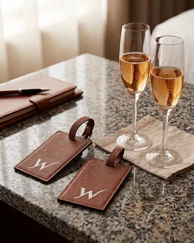 Saddle Collection personalized luggage tag featuring custom faux leather travel accessory.