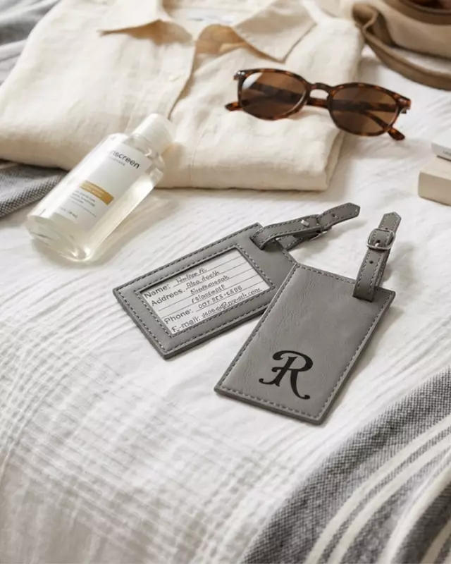 Saddle Collection personalized luggage tag featuring custom faux leather travel accessory.