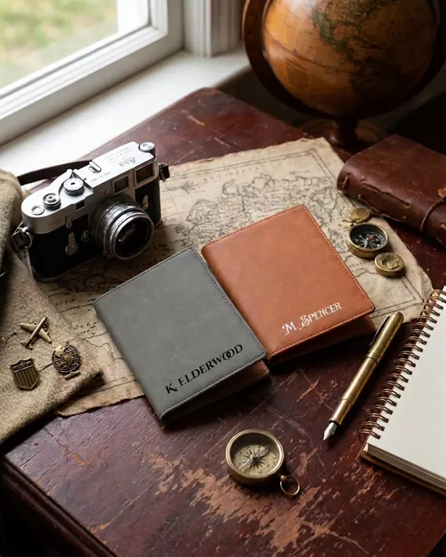 Saddle Collection personalized passport holder featuring custom faux leather travel accessory.