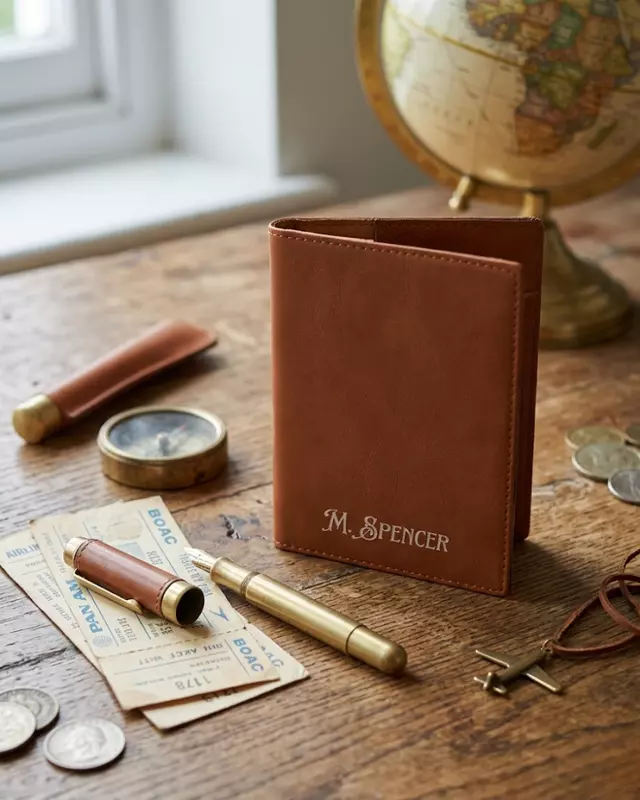 Saddle Collection personalized passport holder featuring custom faux leather travel accessory.