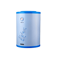 The Usha 25L Misty geyser with its elegant blue hibiscus pattern on a white body. The Usha 25L Misty geyser with its elegant blue hibiscus pattern on a white body.