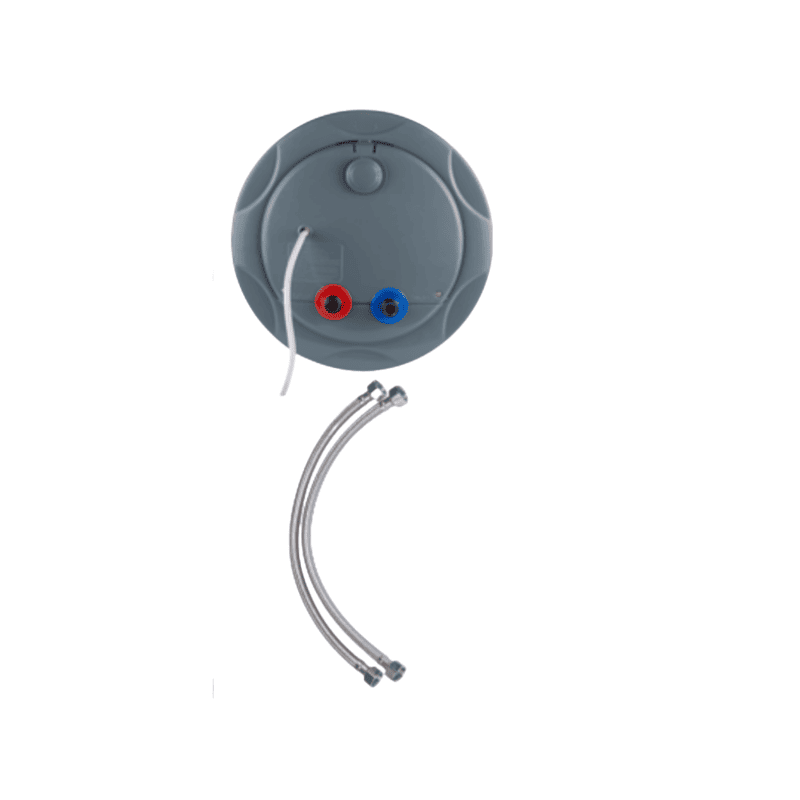 The sleek, twinkling grey body of the Usha 50 litre electric geyser.