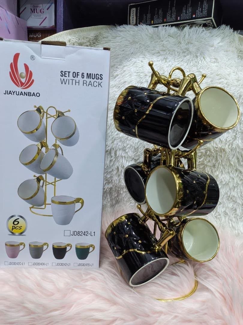 SET OF 6 CUPS WITH GOLD PLATED STAND