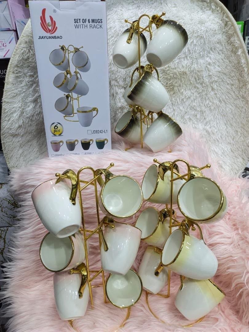 SET OF 6 CUPS WITH GOLD PLATED STAND
