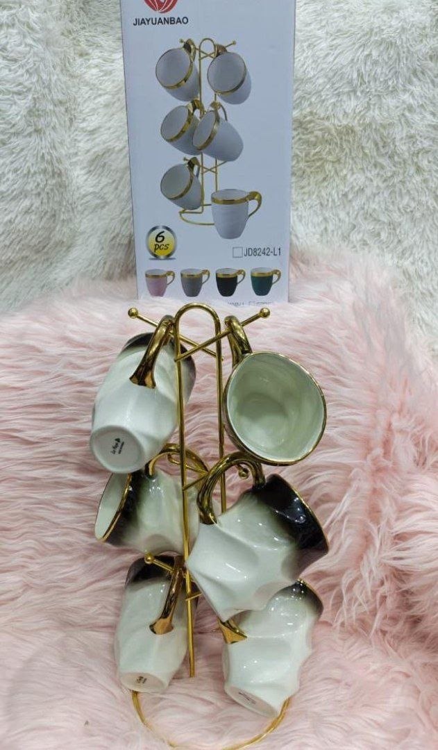 SET OF 6 CUPS WITH GOLD PLATED STAND