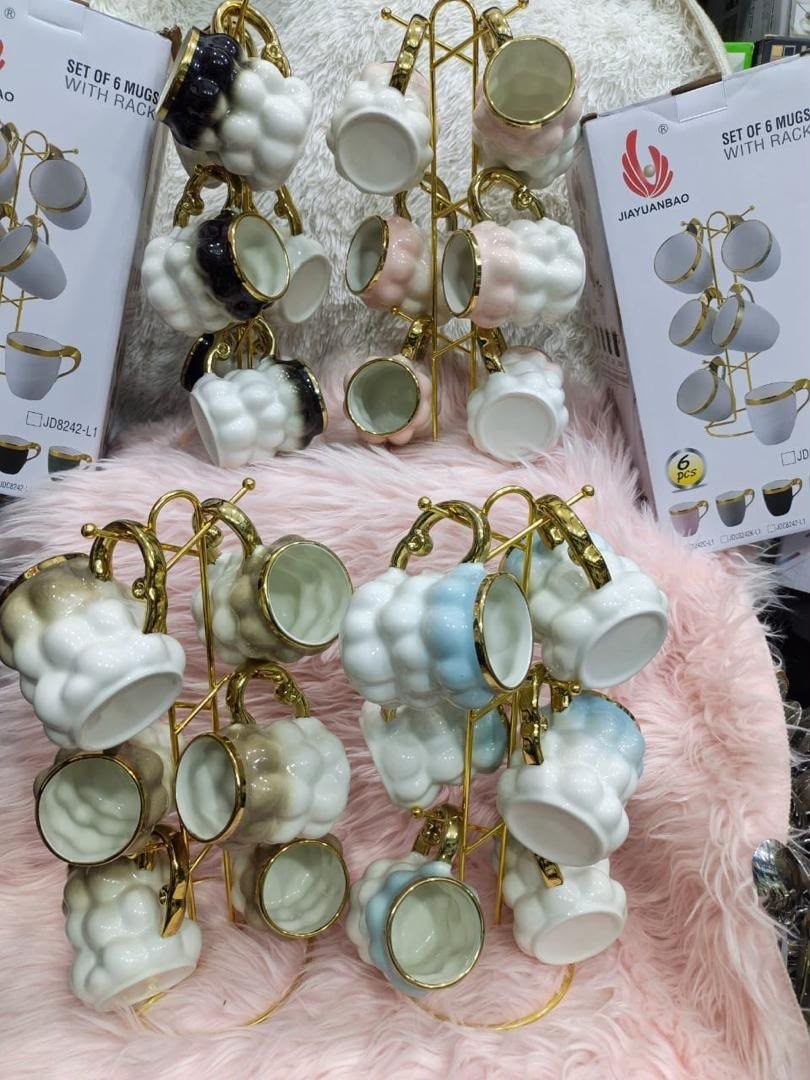SET OF 6 CUPS WITH GOLD PLATED STAND