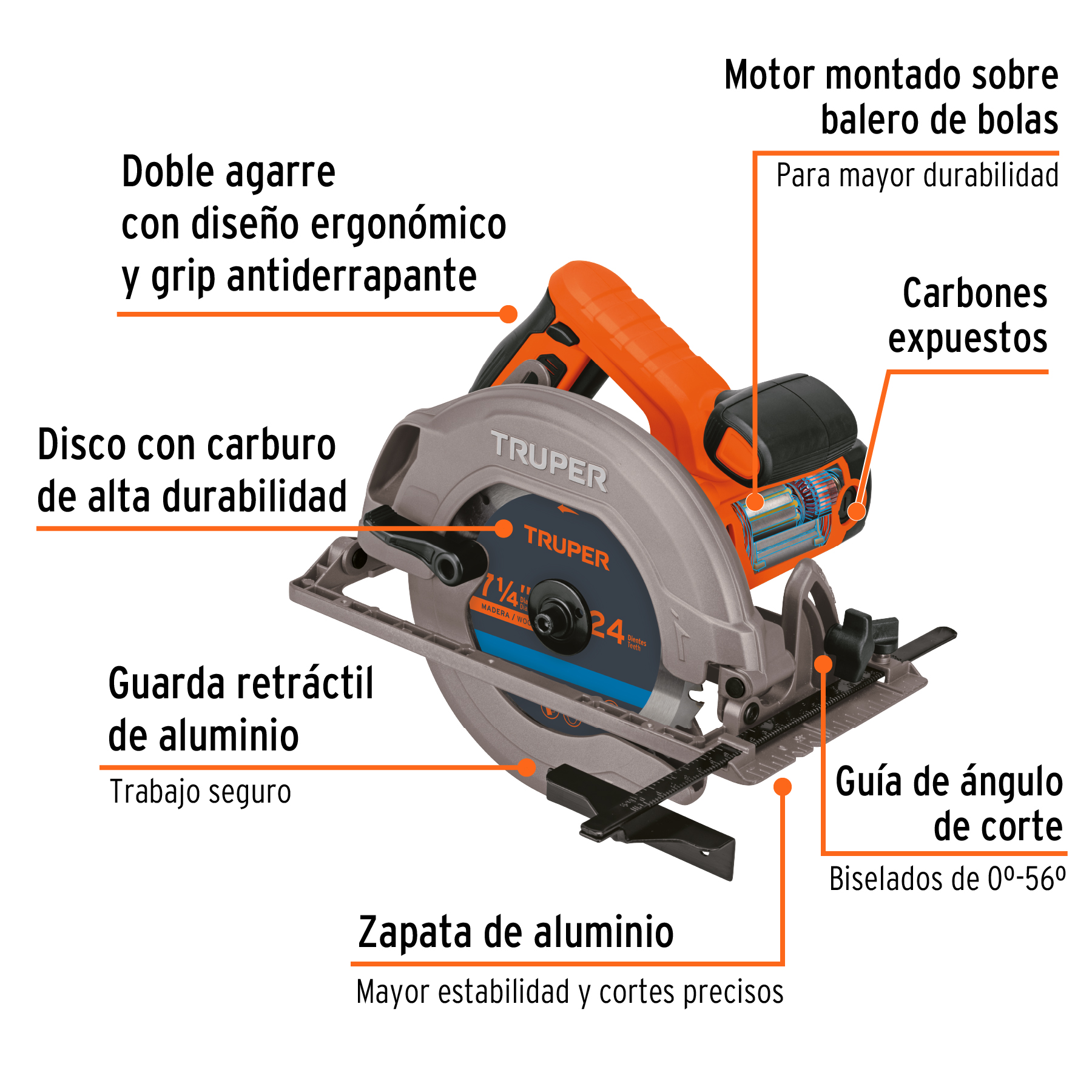 Sierra circular 7-1/4' 1500 W, profesional, Truper - SICI-7-1/4A3 / 11004