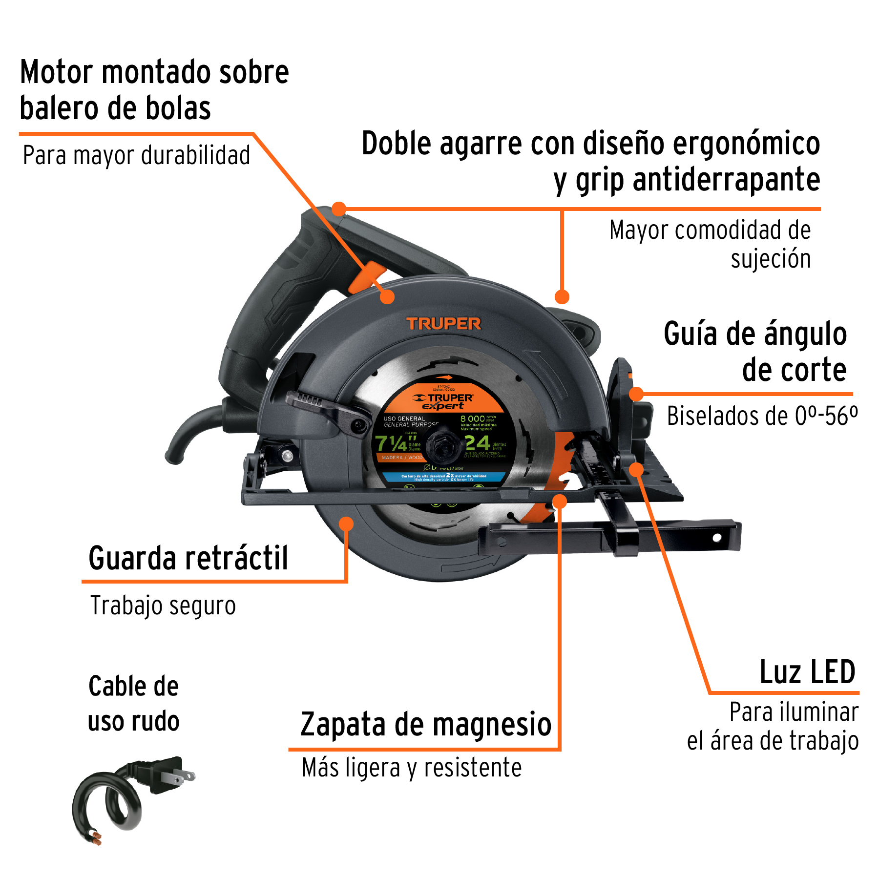 Sierra circular 7-1/4' 1800 W, industrial, Truper - SICI-7-1/4N4 / 11779