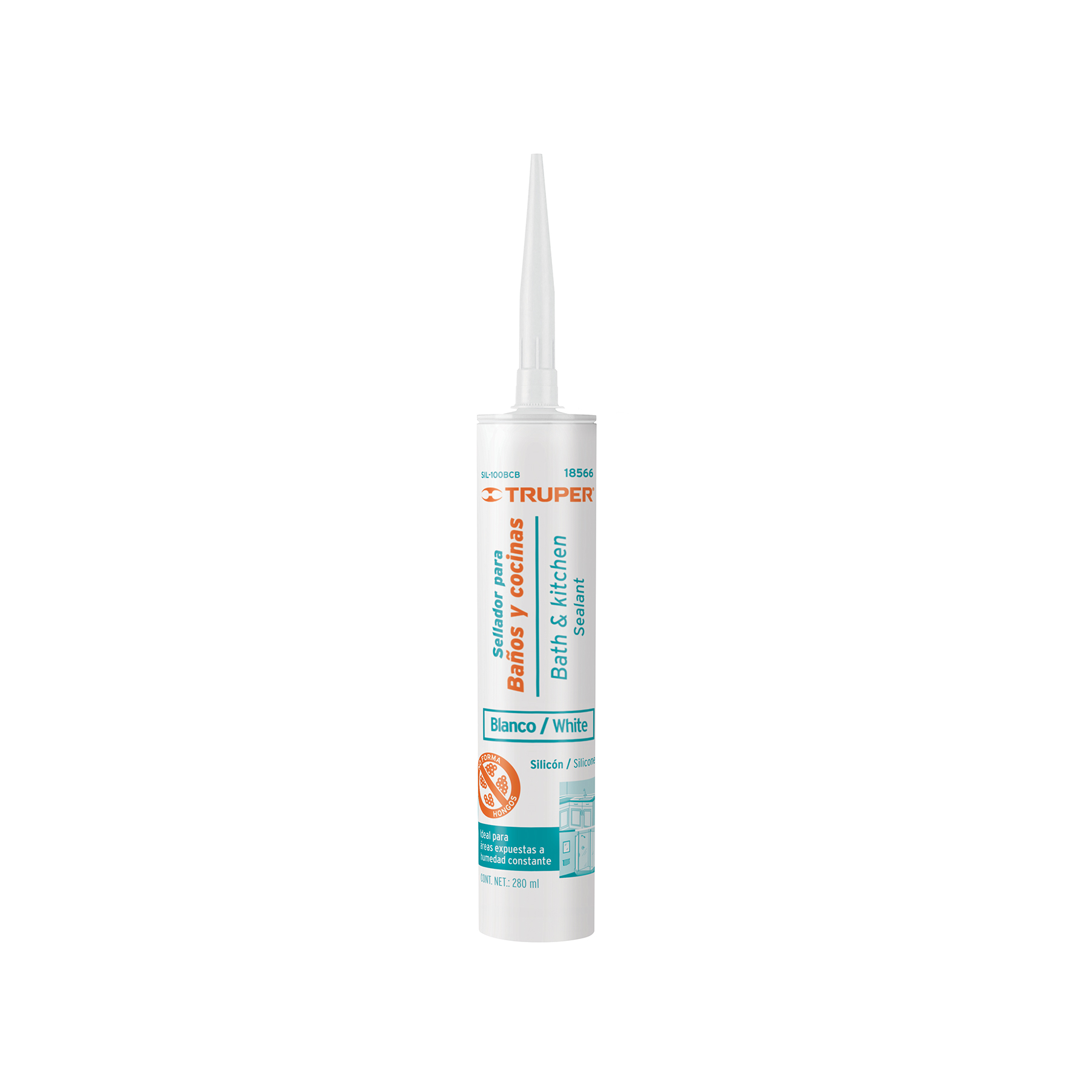 Silicón 100%, para baños y cocina, blanco - SIL-100BCB / 18566