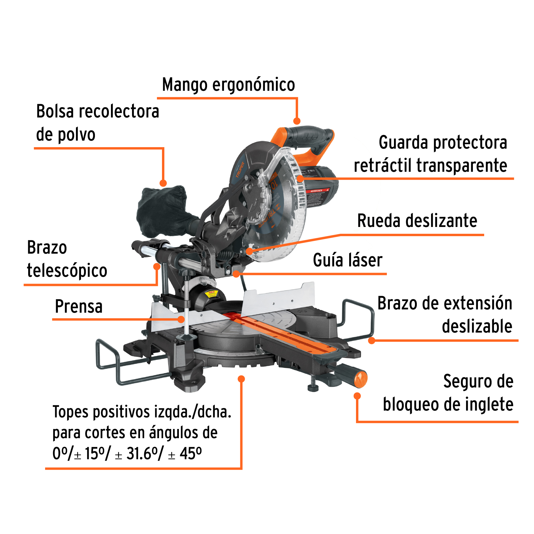 Sierra de inglete telescópica compuesta, 10' - SINCO-10X2 / 16869