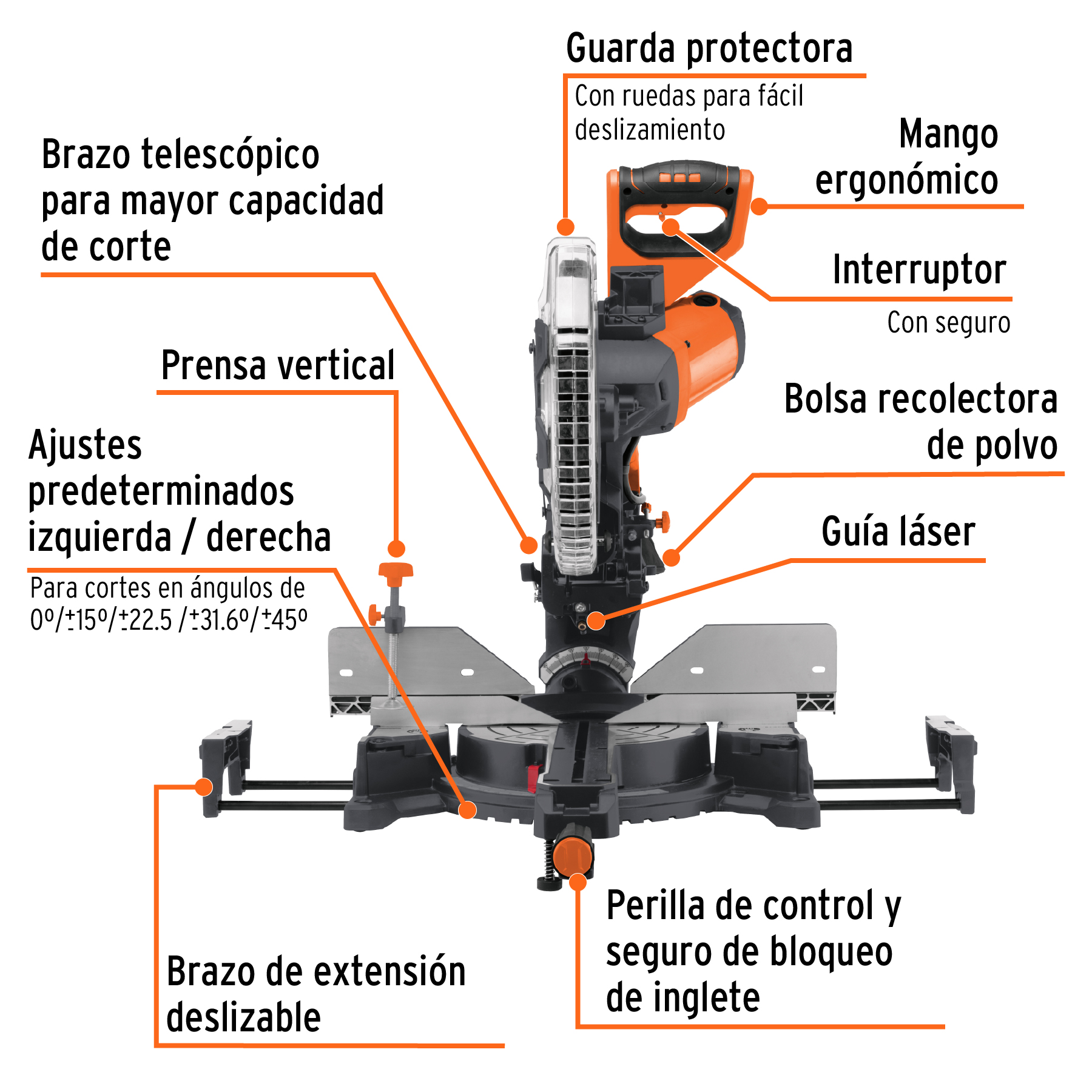 Sierra de inglete telescópica compuesta, 12' - SINCO-12X / 12464