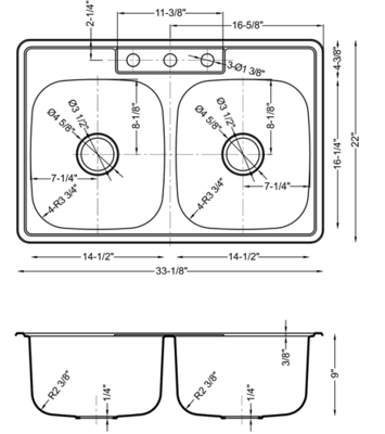 Double Equal Bowl -18g Drop-In Double Equal Bowl -18g Drop-In