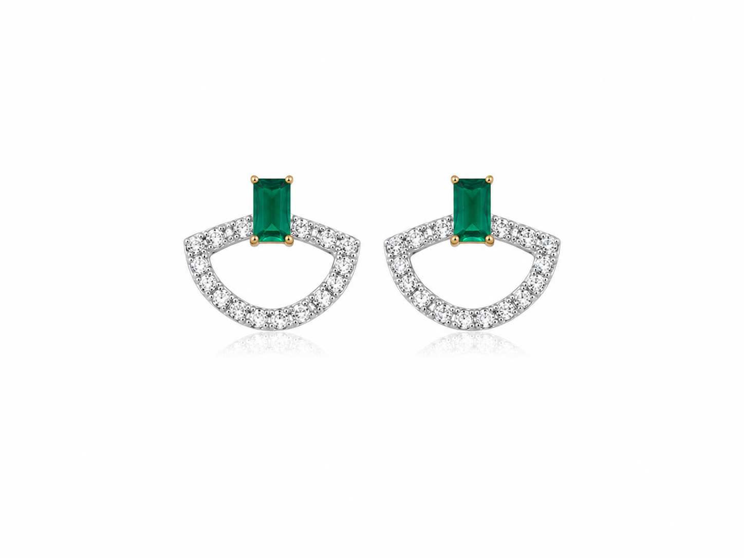 14K 0.15CT DIAMOND & O.16CT EMERALD EARRING YG (MEDIO CIRCULO)
