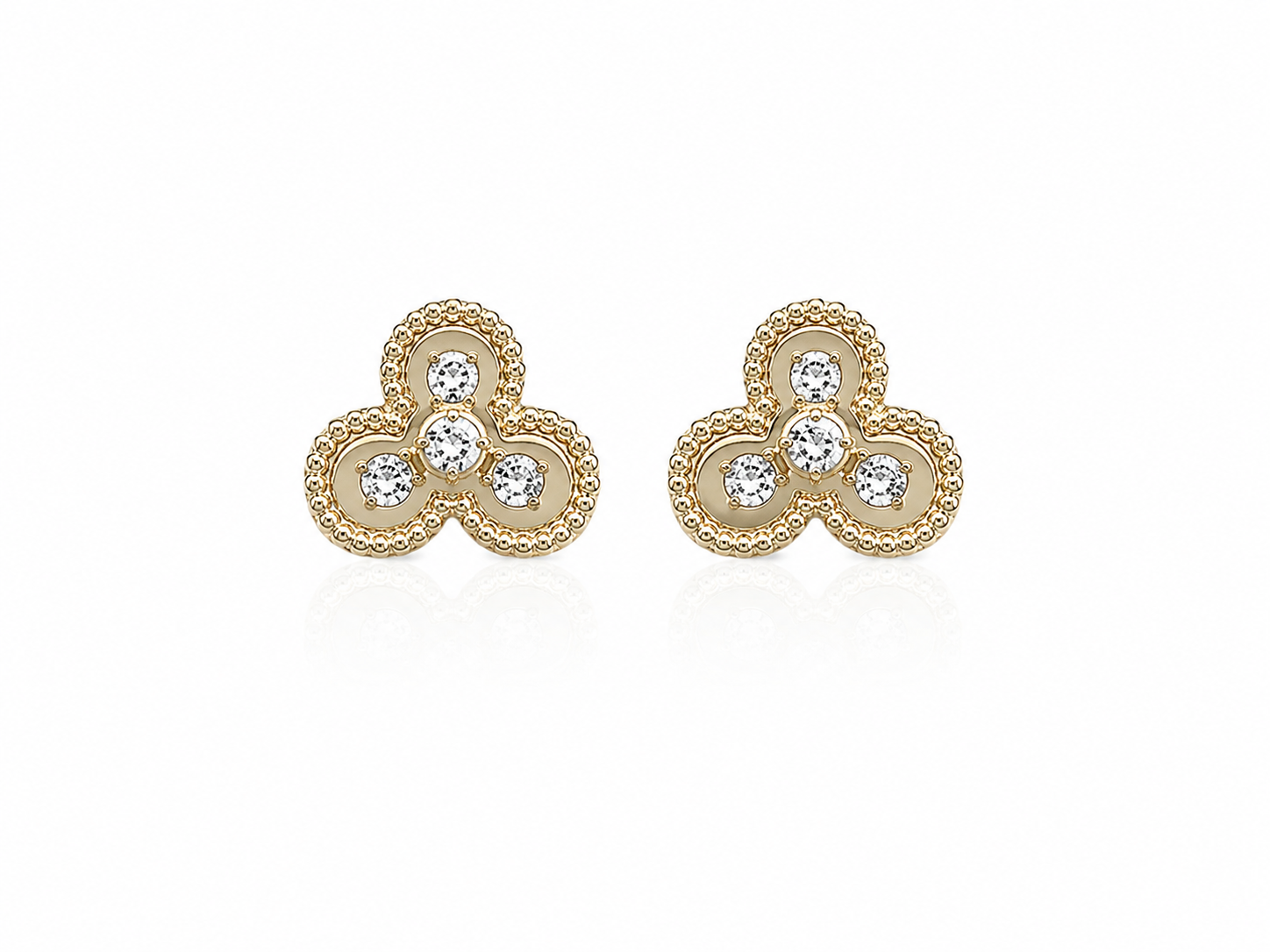 Aretes de oro 3 circulos con 4 diamantes