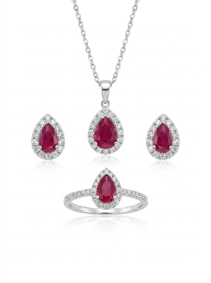 14K 0.40CT DIAMOND & 1.60CT RUBY EARRING, PENDANT & RING (SET RUBY GOTA)