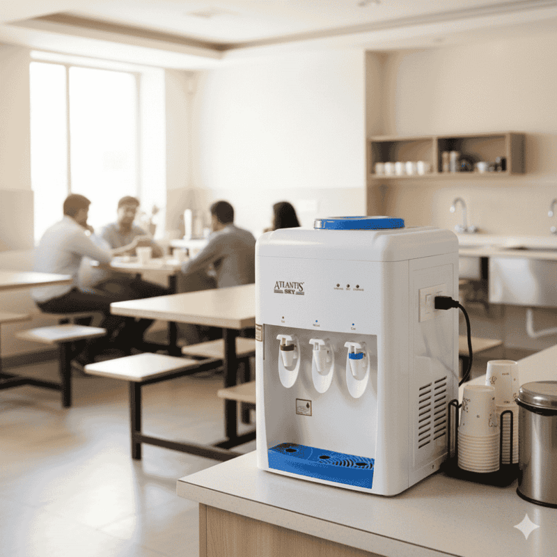 Atlantis Sky table top unit in a professional office breakroom setting providing drinking water.