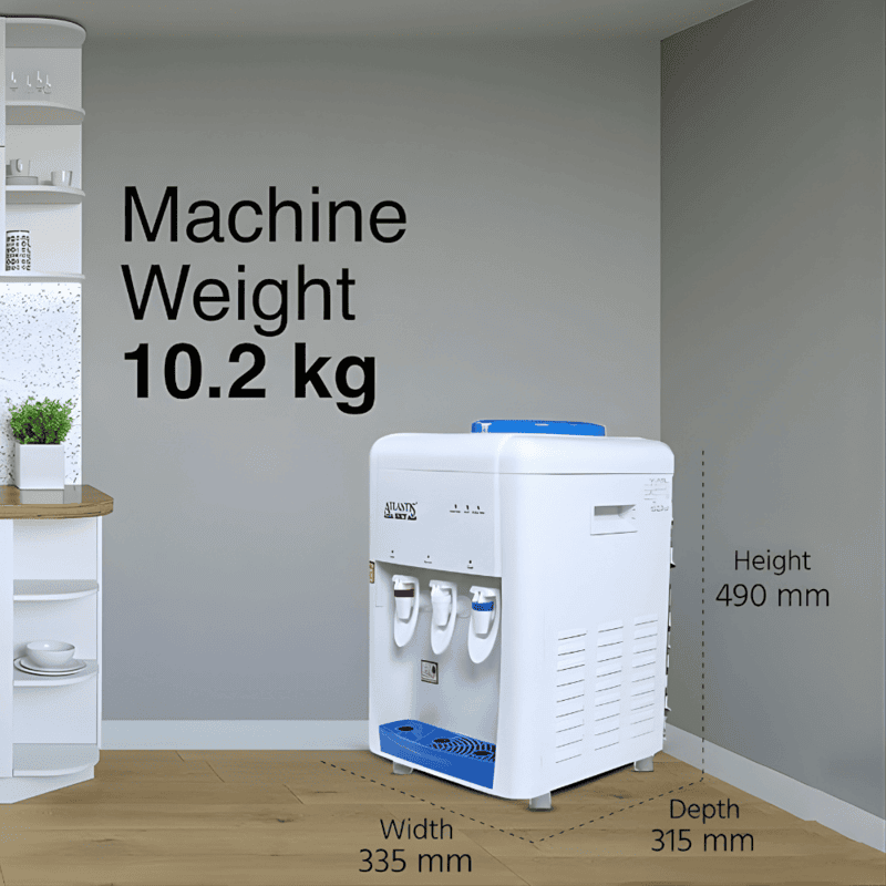 Dimension of Atlantis Sky Table Top water dispenser with Hot cold and normal water option