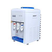 Side profile of a white Atlantis Sky table top water cooler showing its slim, lightweight footprint.