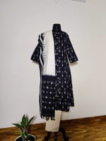 DOUBLE IKKAT HANDLOOM COTTON SALWAR SET/BLACK-WHITE/SLITTED & FRONT BUTTON TOP-PENCIL PANT