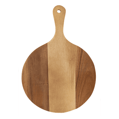 Round Acacia Wood & Slate Serving Board with Handle – 8 1/4" x 12 1/4"