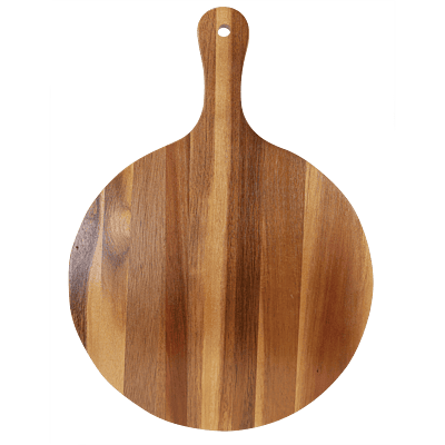 Personalized Round Acacia Wood & Slate Serving Board with Handle – 10 1/2" x 14 1/2"