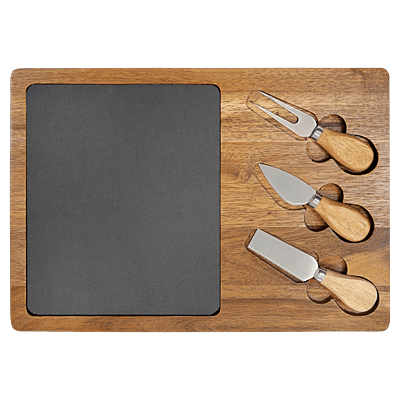 Acacia Wood & Slate Cheese Board Set – 13 3/4" x 9 3/4" with Three Tools