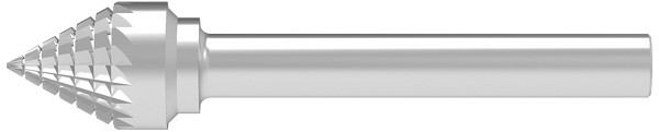 SOLID CARBIDE BURR, CROSS-PITCHED CONE SHAPED LONG
