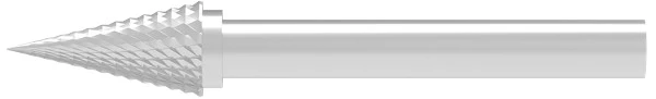 SOLID CARBIDE BURR, CROSS-PITCHED TAPER