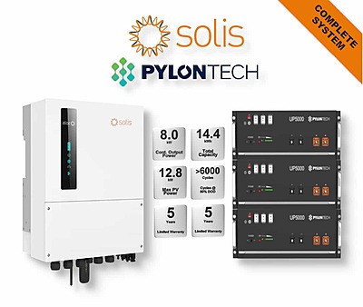 8.0 kW SOLIS S6 Hybrid Combo, c/w 3x 4.8 kWh PYLONTECH Lithium Batteries